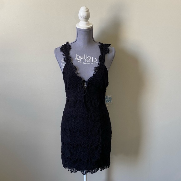 Free People Intimately night moves midnight elegant black lace mini dress (NWT) - Picture 2 of 10